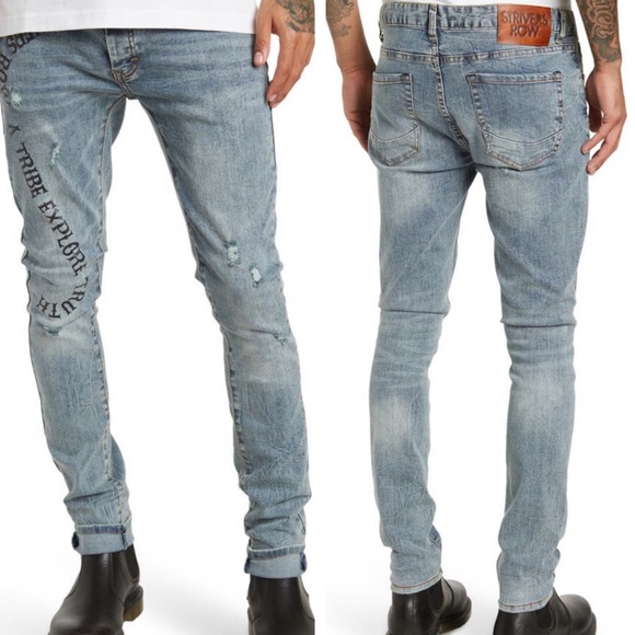 STRIVERS ROW NWT MEN’S SUGAR MAPLE DISTRESSED BLUE DENIM JEANS 40 - Picture 1 of 16